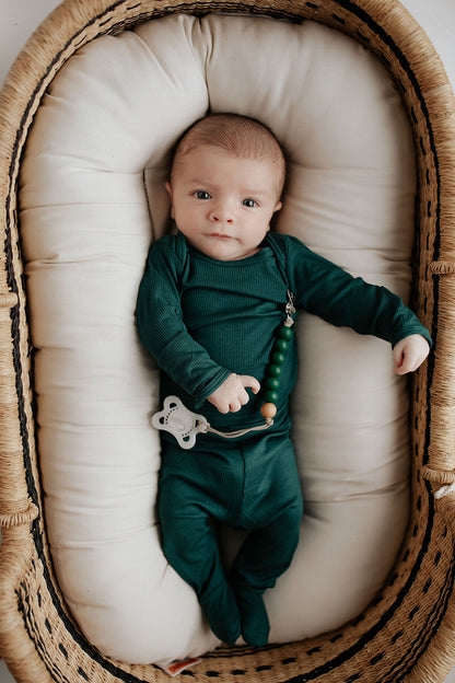 Three Little Tots Ribbed Forest Green Jammies