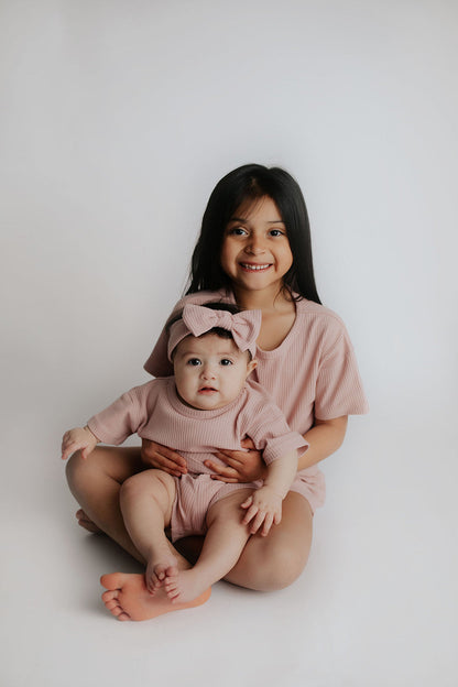 Three Little Tots Rose Summer Waffle Top & Bottom Set