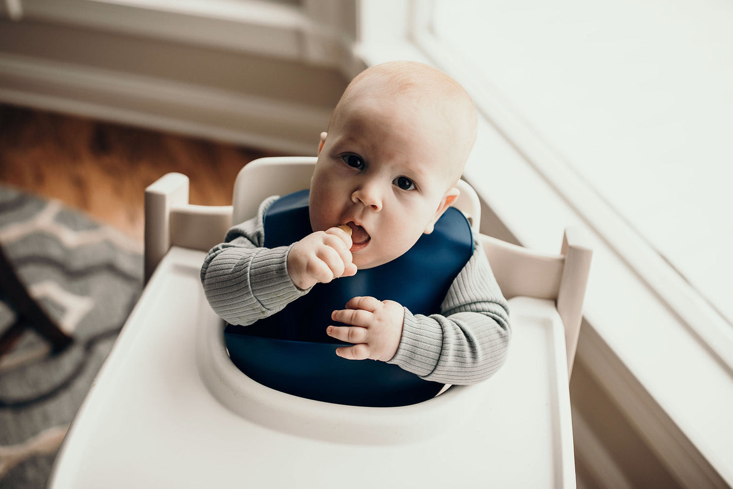 Three Little Tots Sailor Blue Silicone Bib with Crumb Catcher