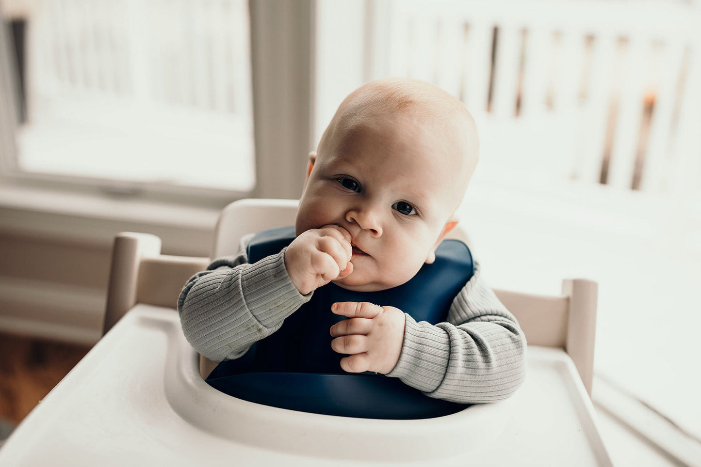 Three Little Tots Sailor Blue Silicone Bib with Crumb Catcher