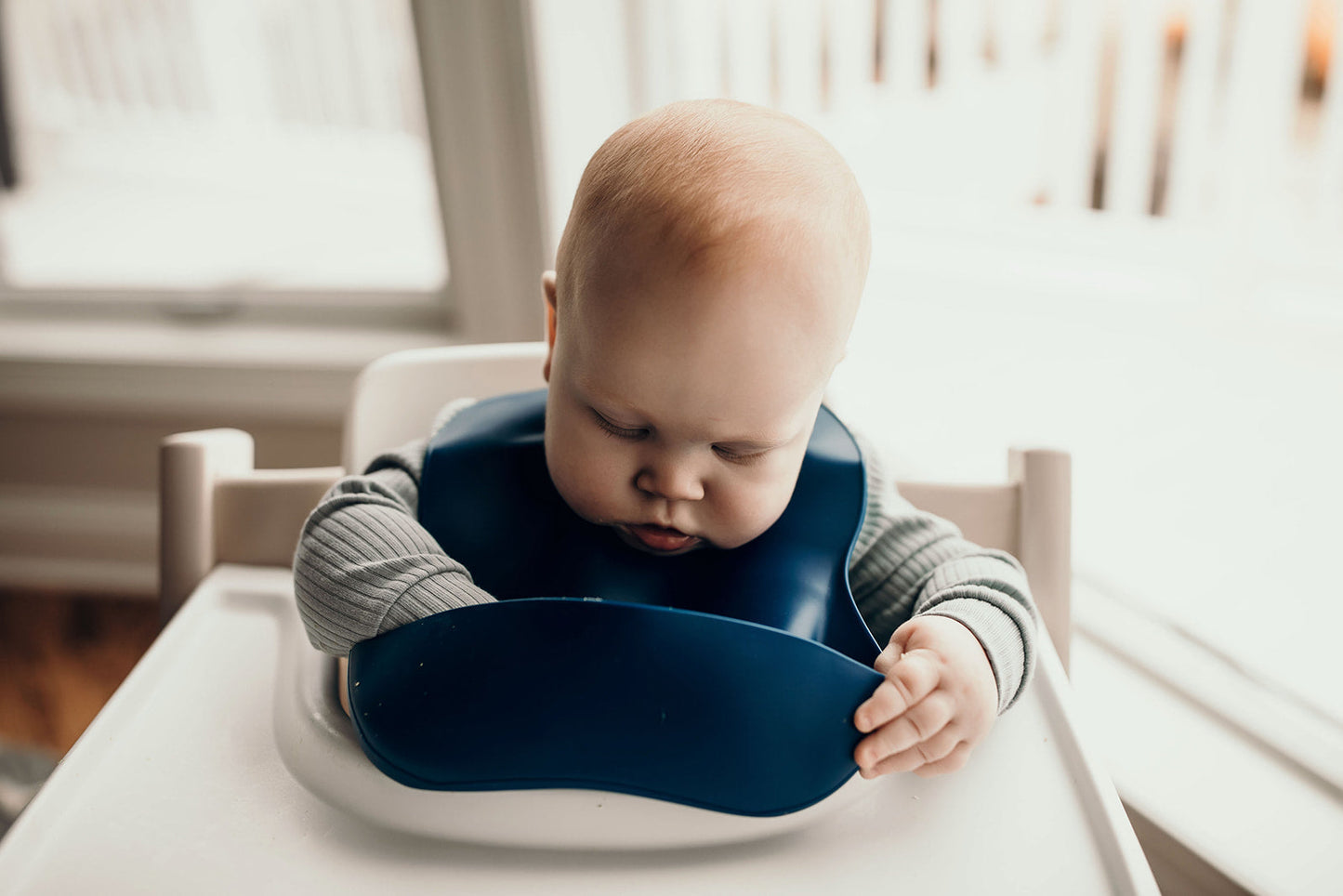 Three Little Tots Sailor Blue Silicone Bib with Crumb Catcher