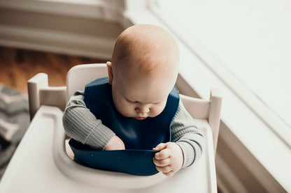 Three Little Tots Sailor Blue Silicone Bib with Crumb Catcher