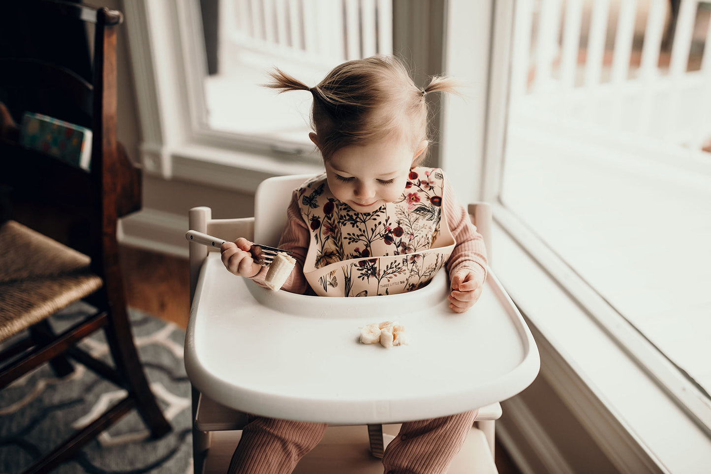 Three Little Tots Floral Silicone Bib with Crumb Catcher