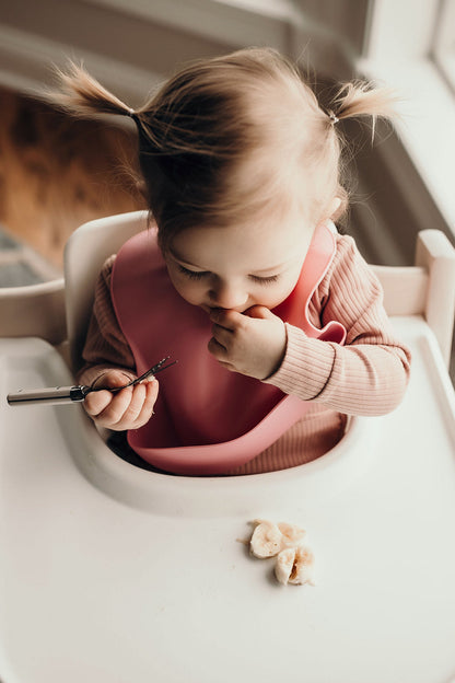 Three Little Tots Rose Silicone Bib with Crumb Catcher