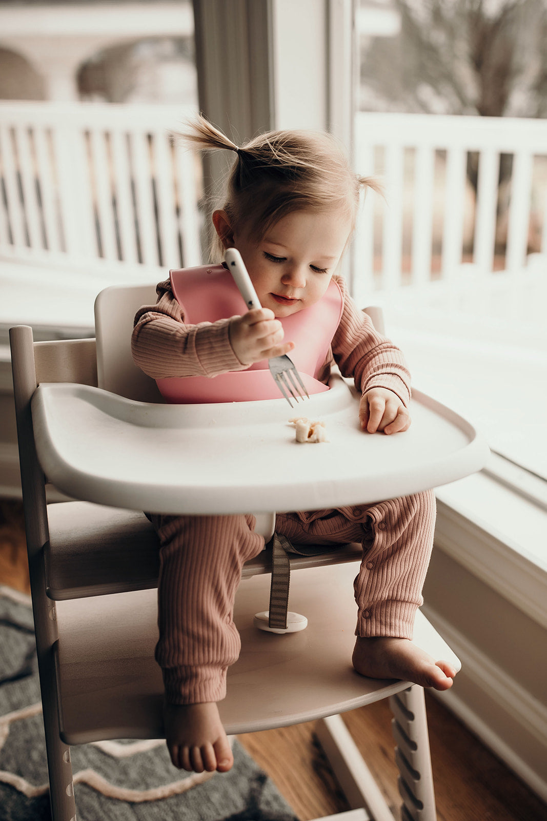 Three Little Tots Rose Silicone Bib with Crumb Catcher