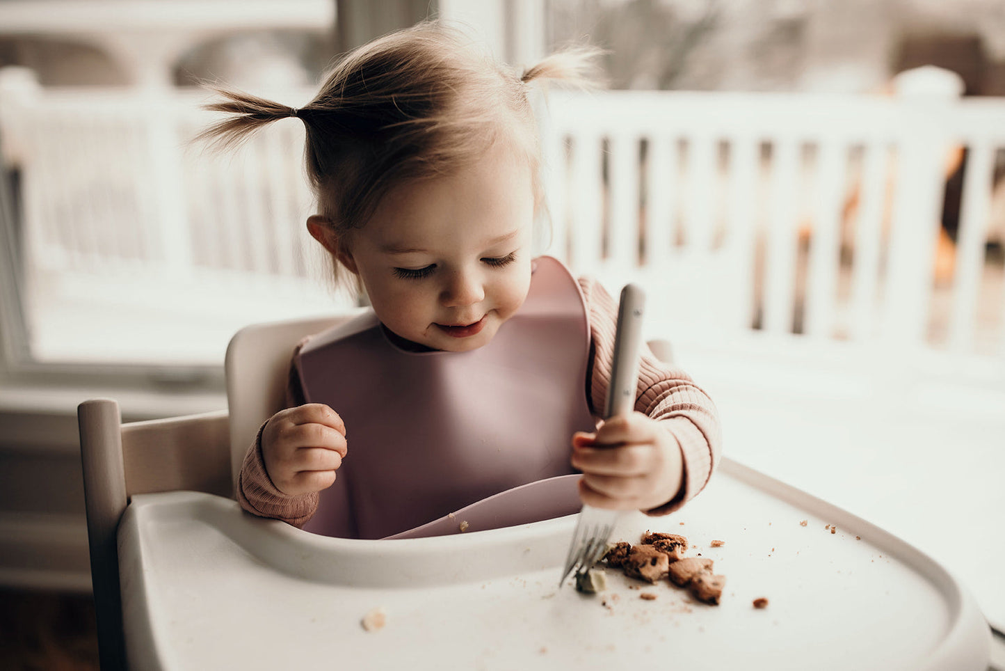 Three Little Tots Lilac Silicone Bib with Crumb Catcher