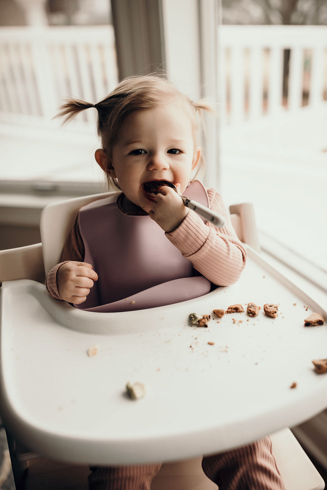 Three Little Tots Lilac Silicone Bib with Crumb Catcher