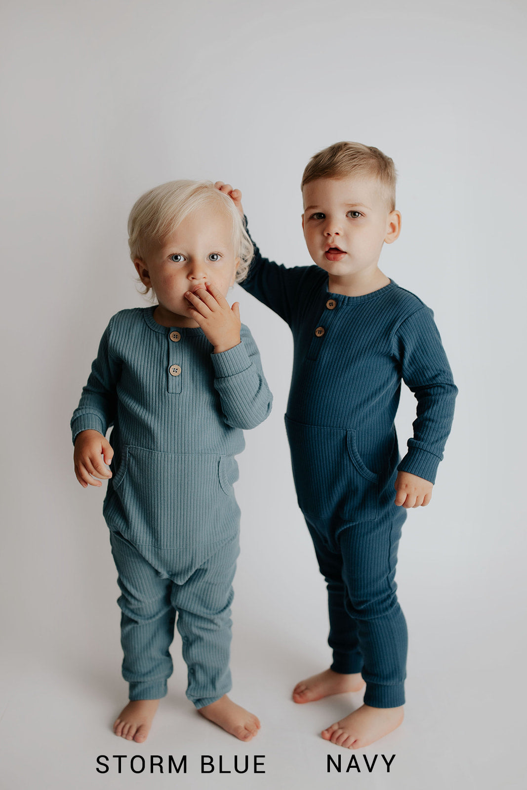 Three Little Tots Navy Baby Ribbed Playsuit with Pockets