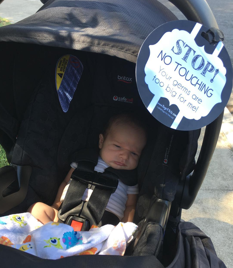 Three Little Tots Black and White No Touching Baby Car Seat Sign Tag