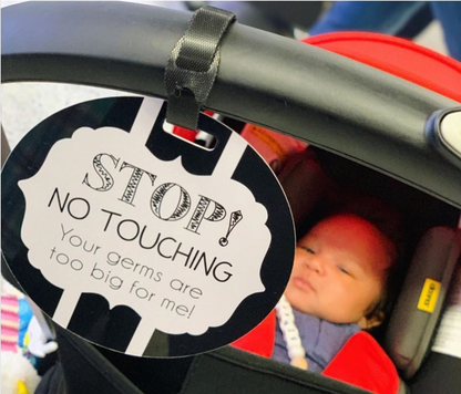 Three Little Tots Black and White No Touching Baby Car Seat Sign Tag
