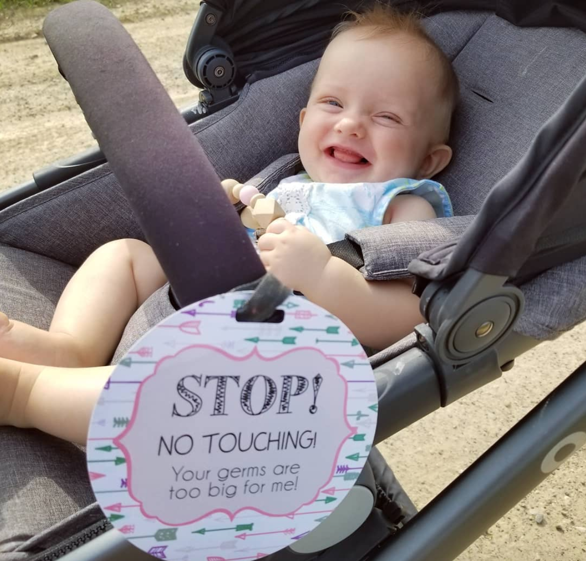 Three Little Tots Girl Arrows Stop No Touching Newborn Baby Car Seat Sign Tag