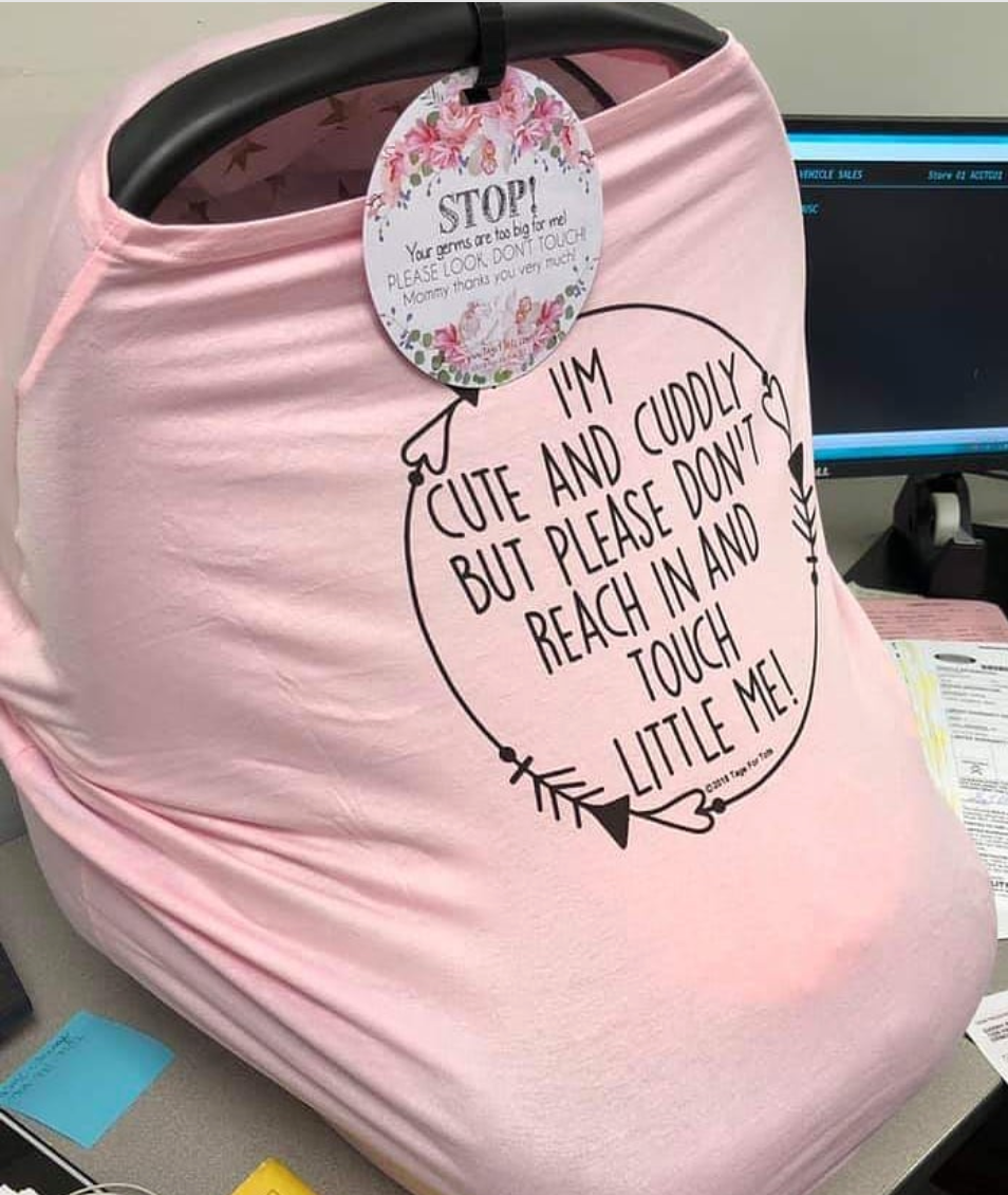 Three Little Tots Pink Car Seat 5 in 1 Cover – I'm Cute & Cuddly But Please Don't Touch Little Me