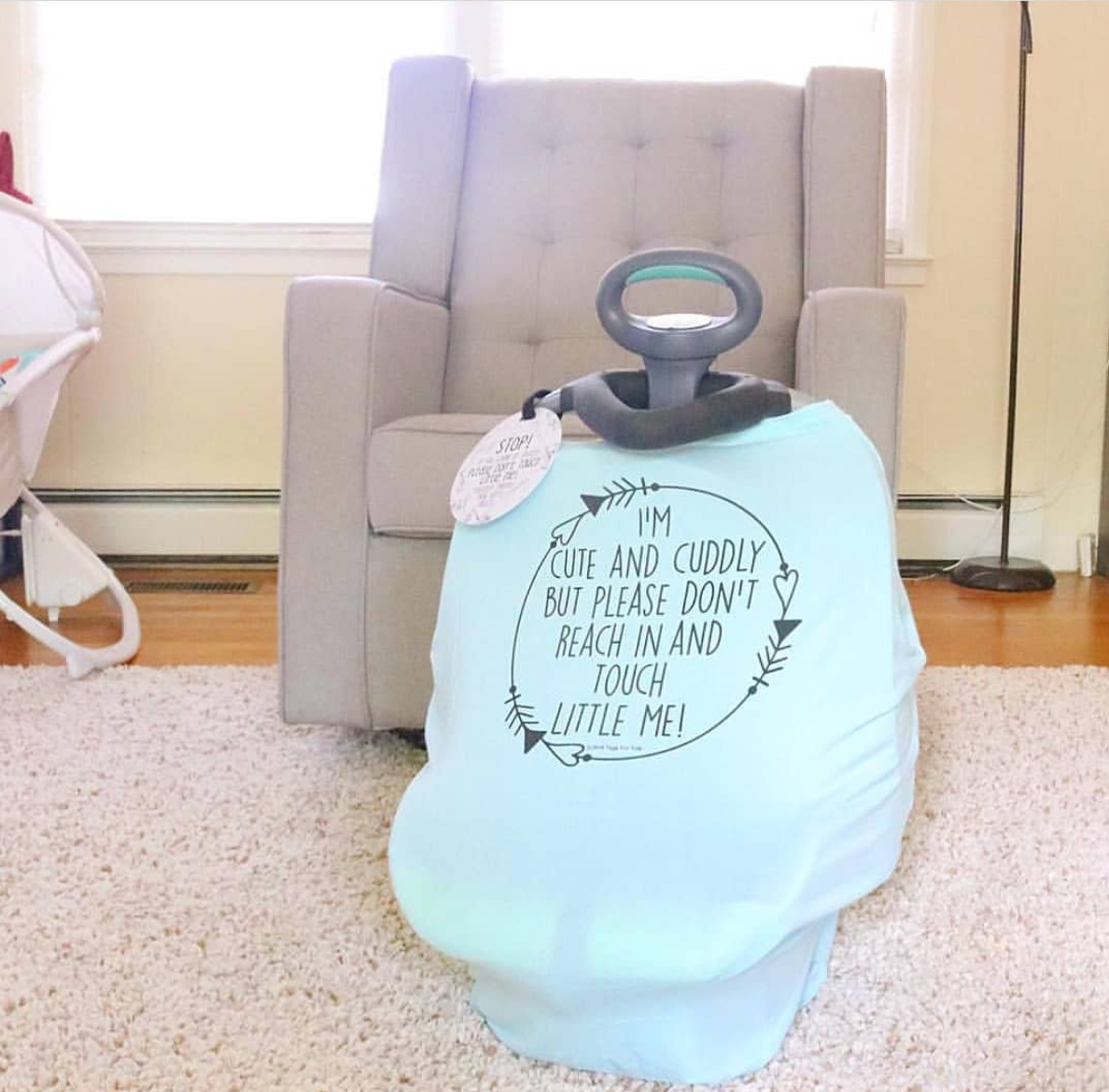 Three Little Tots Light Blue Car Seat 5 in 1 Cover – I'm Cute & Cuddly But Please Don't Touch Little Me