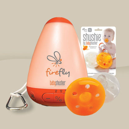 Shusher Firefly Portable Baby Sound Machine + Shushie Pacifier 2-Pack Bundle