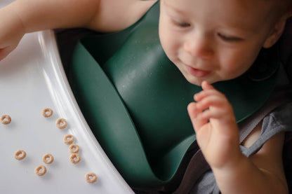 Three Little Tots Forrest Green Silicone Bib with Crumb Catcher