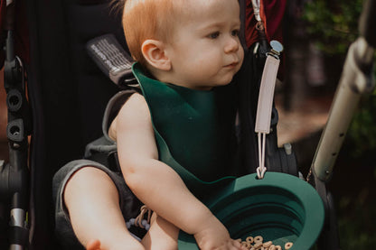 Three Little Tots Forrest Green Silicone Bib with Crumb Catcher