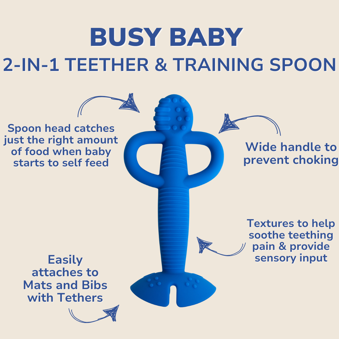 Busy Baby 2-in-1 Teether & Training Spoon BLUE
