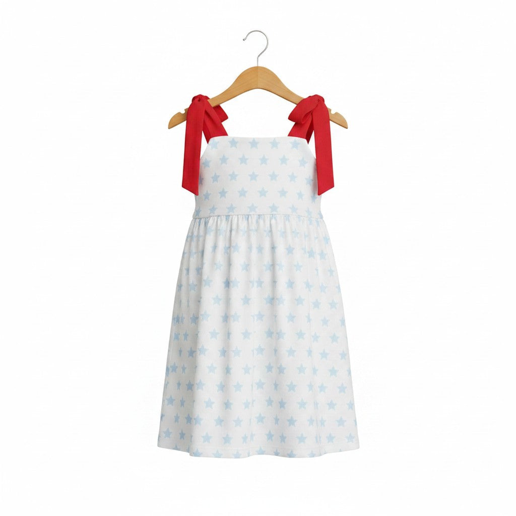 The Little Lemons Company Red, White, and Stars Girls Dress with Bow