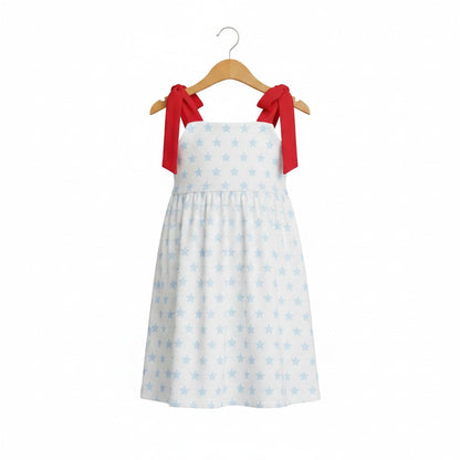 The Little Lemons Company Red, White, and Stars Girls Dress with Bow