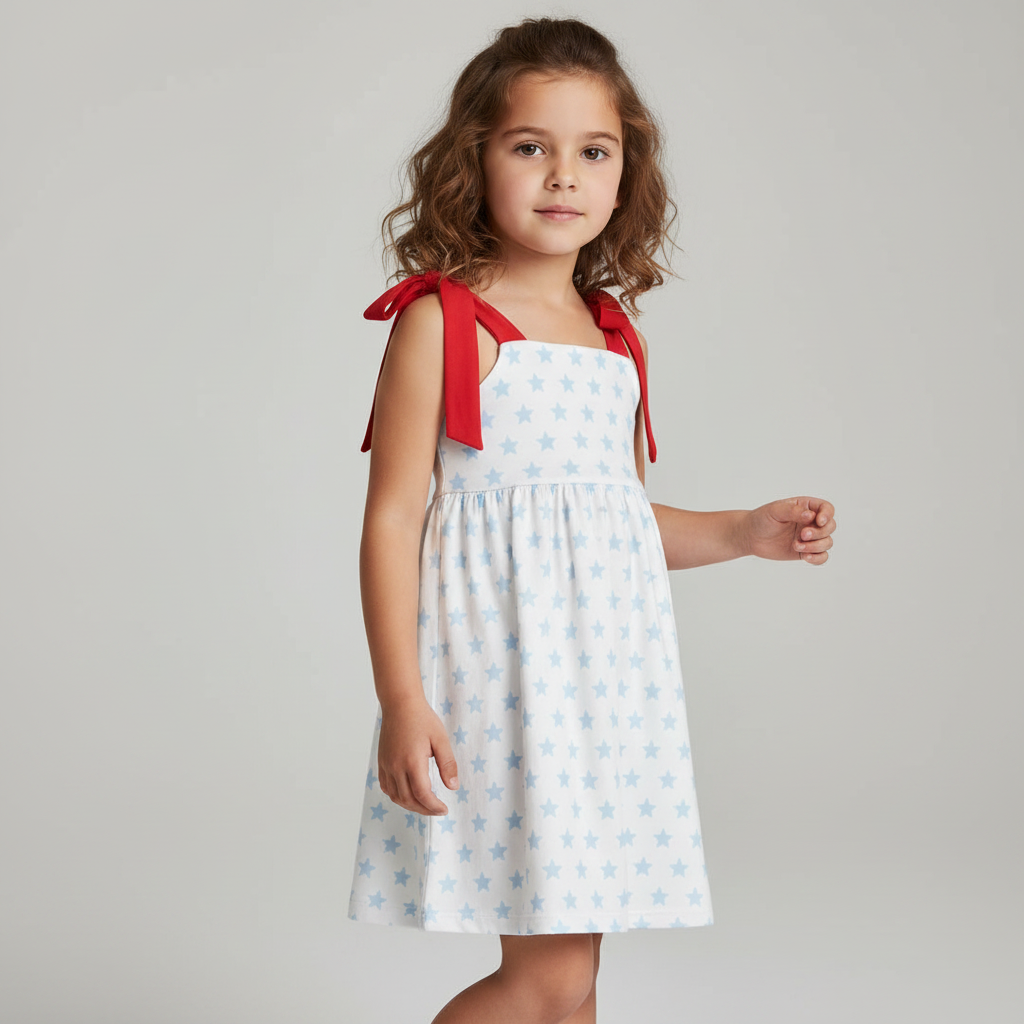 The Little Lemons Company Red, White, and Stars Girls Dress with Bow