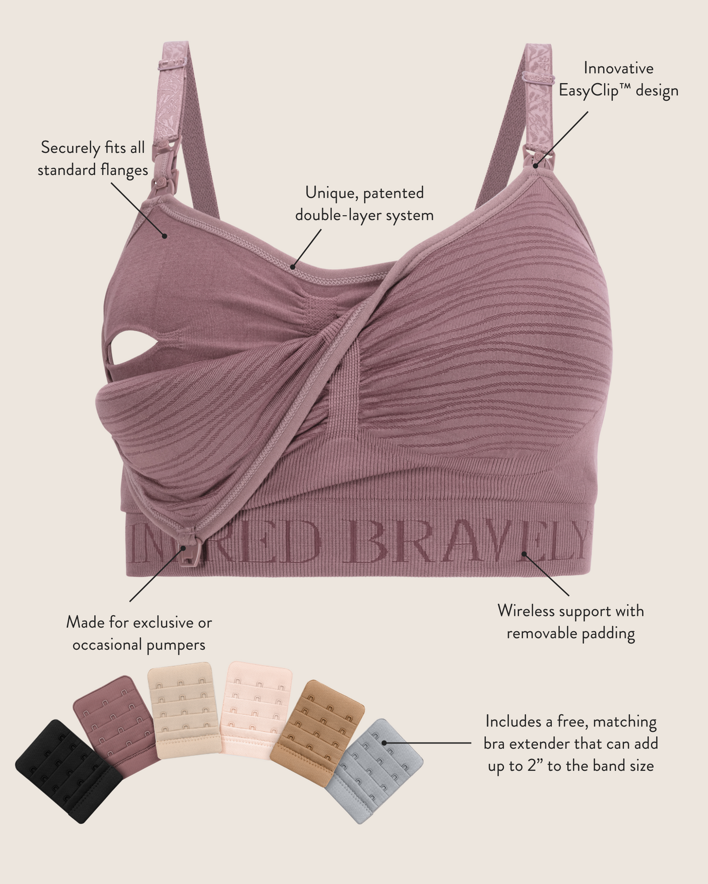 Kindred Bravely Sublime Hands-Free Pumping & Nursing Bra Pink Heather