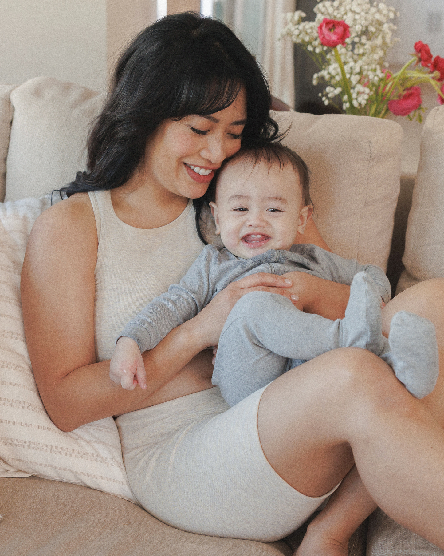 Kindred Bravely Sublime Bamboo Hands-Free Pumping Longline Bra Top Oatmeal Heather