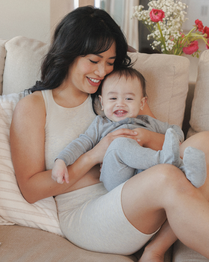 Kindred Bravely Sublime Bamboo Hands-Free Pumping Longline Bra Top Oatmeal Heather