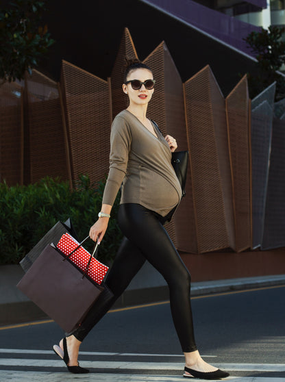Accouchée Subtle Foldover Waistband Faux Leather Maternity Leggings