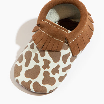 Freshly Picked Suede Cow Print Moccasin Baby Shoe