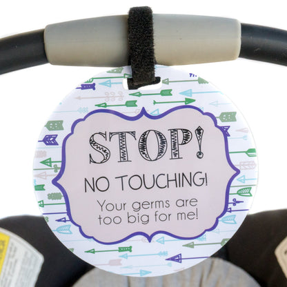 Blue Arrows No Touching Newborn Baby Car Seat Sign Tag