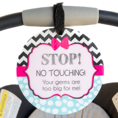 Three Little Tots Girl Zig Zag Please Don't Touch My Baby Car Seat Sign Tag