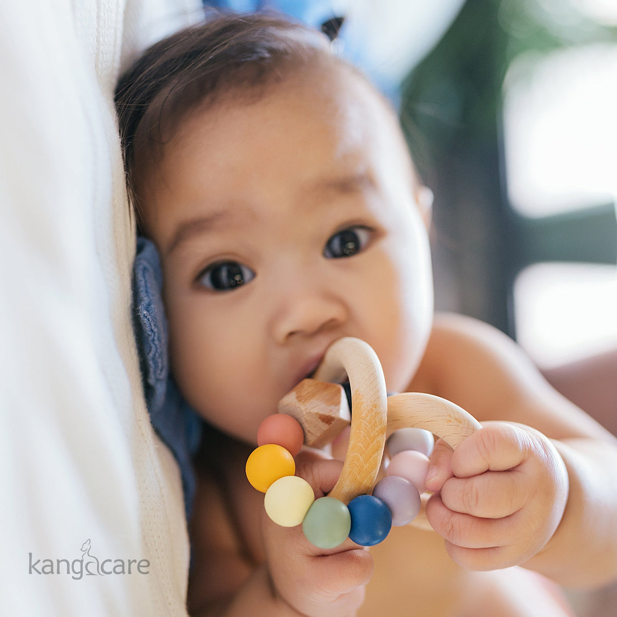 Kanga Care Silicone & Wood Teething Ring - Bubble - Rainbow