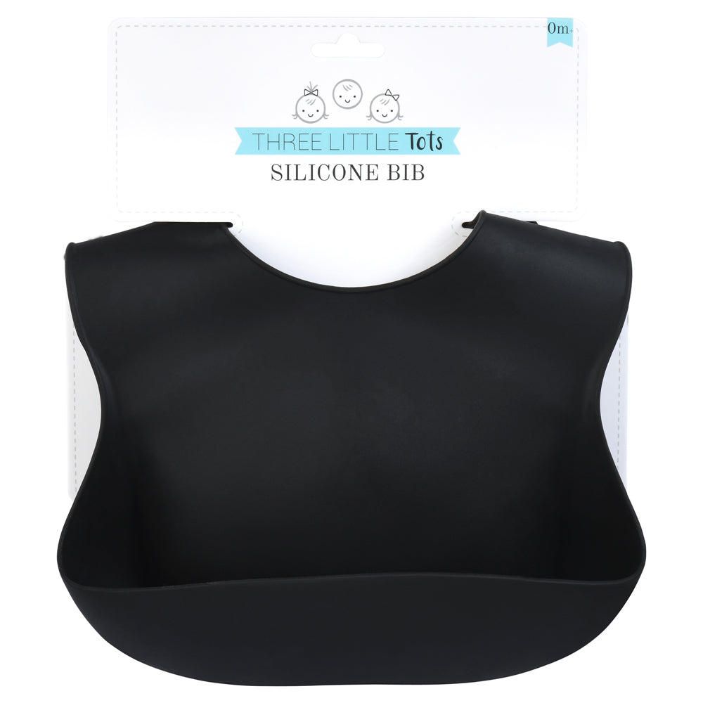 Three Little Tots Black Silicone Baby Bib with Crumb Catcher
