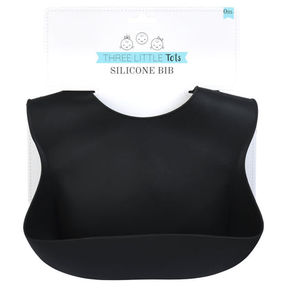 Three Little Tots Black Silicone Baby Bib with Crumb Catcher