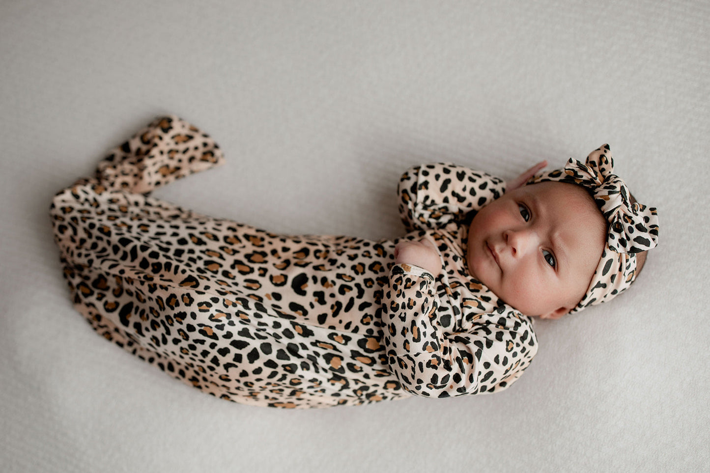 Three Little Tots Leopard Knotted Newborn Baby Gown