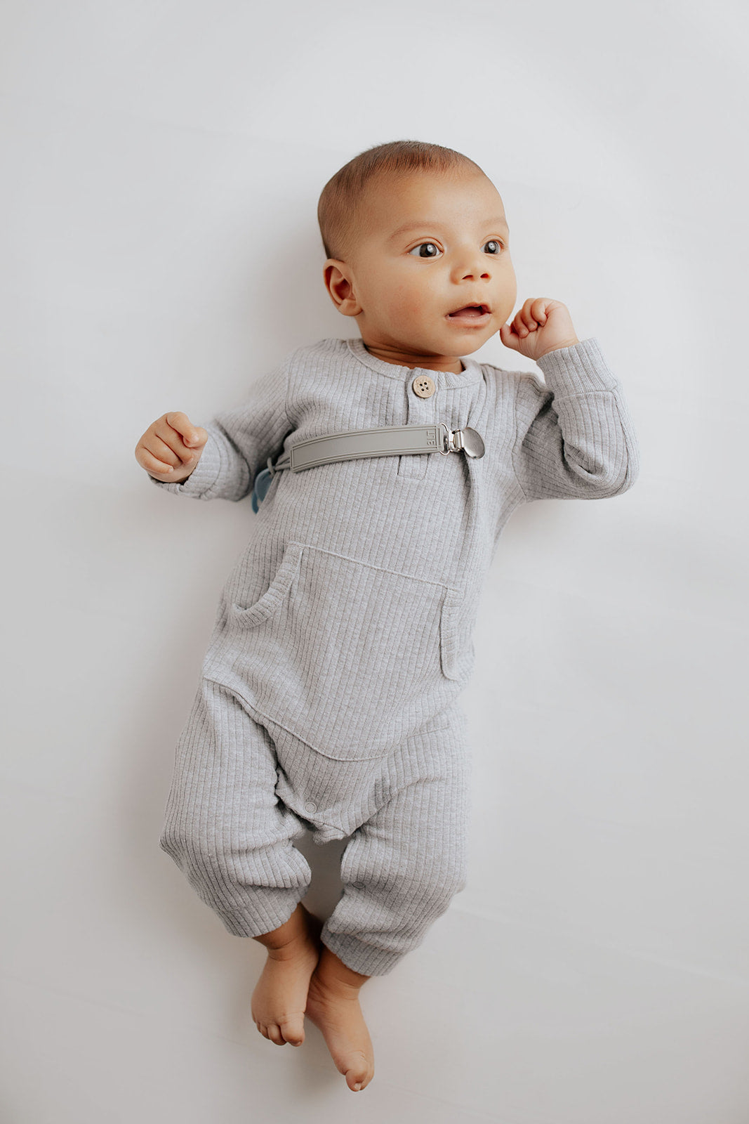 Three Little Tots Classic Gray All Silicone One Piece Pacifier Clip