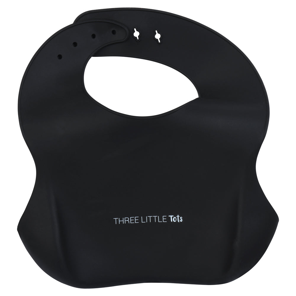 Three Little Tots Black Silicone Baby Bib with Crumb Catcher