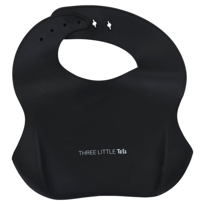 Three Little Tots Black Silicone Baby Bib with Crumb Catcher