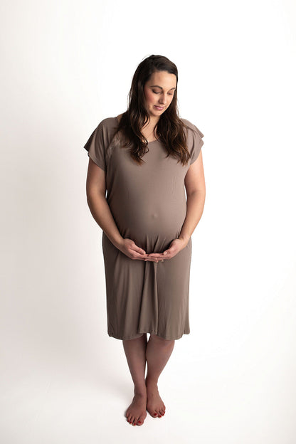 Three Little Tots Ribbed Cocoa Brown Mommy Labor and Delivery Nursing Hospital Gown
