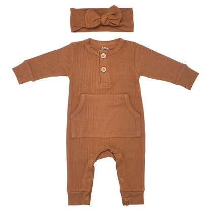 Three Little Tots Clay Baby Ribbed Playsuit with Pockets