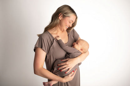 Three Little Tots Ribbed Cocoa Brown Mommy Labor and Delivery Nursing Hospital Gown