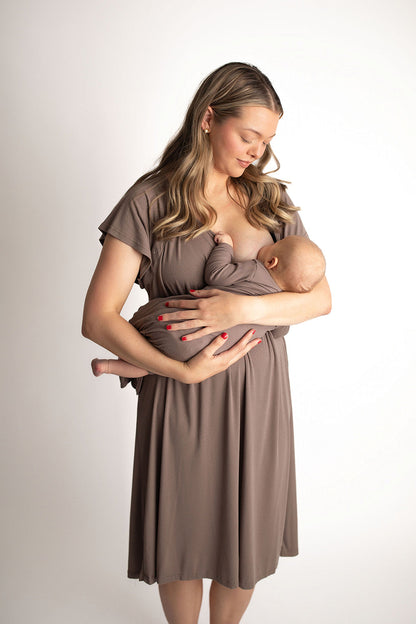 Three Little Tots Ribbed Cocoa Brown Mommy Labor and Delivery Nursing Hospital Gown