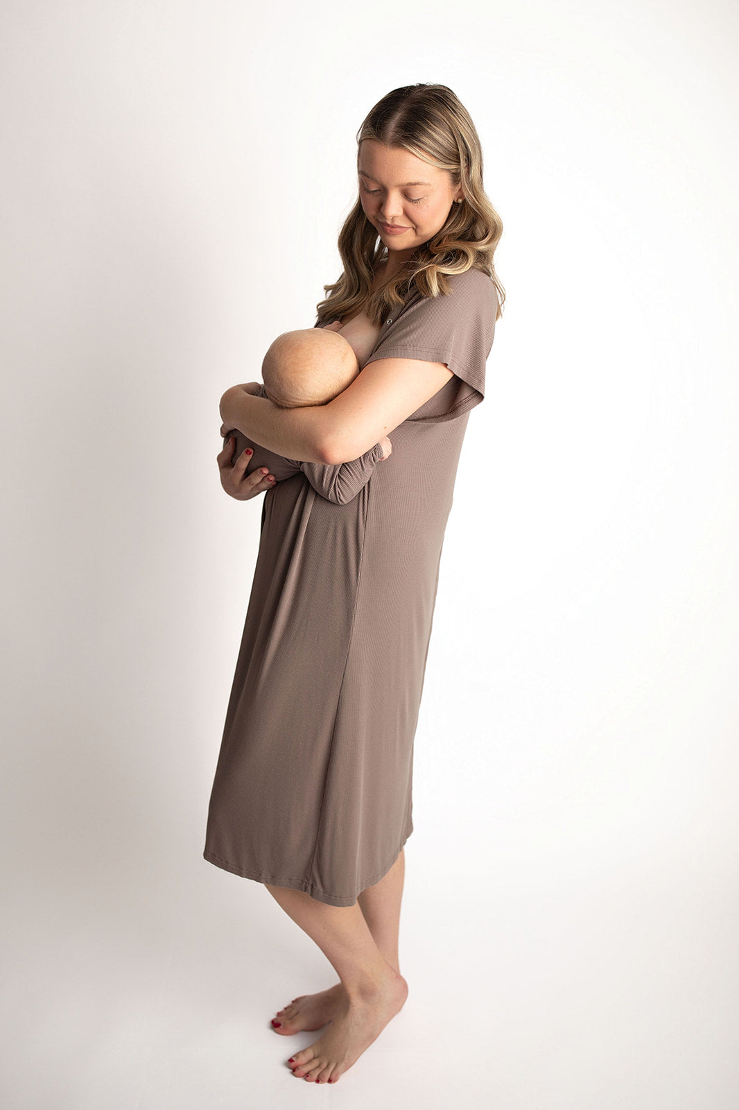 Three Little Tots Ribbed Cocoa Brown Mommy Labor and Delivery Nursing Hospital Gown