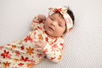 Three Little Tots 70s Groovy Flower Knotted Newborn Baby Gown