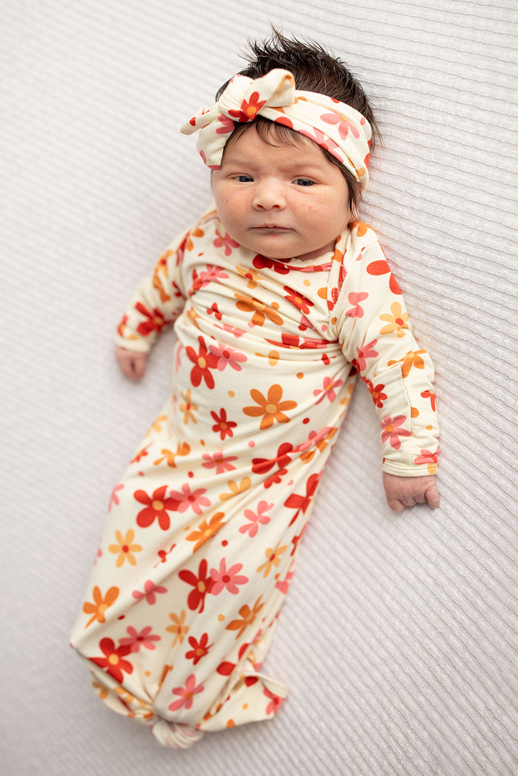 Three Little Tots 70s Groovy Flower Knotted Newborn Baby Gown
