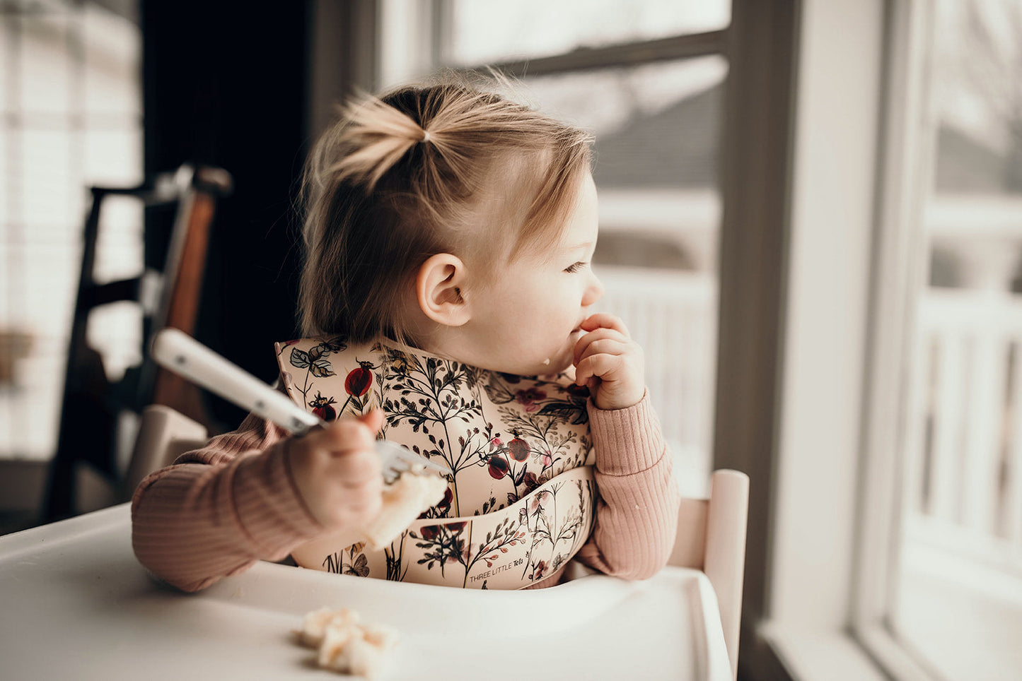 Three Little Tots Floral Silicone Bib with Crumb Catcher