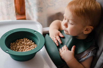 Three Little Tots Forrest Green Silicone Bib with Crumb Catcher