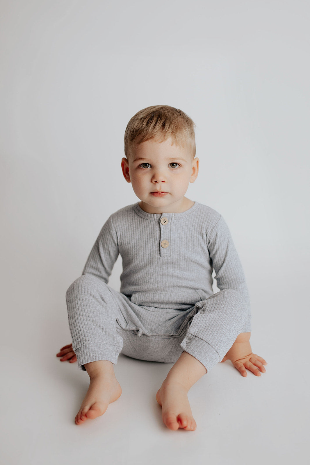 Three Little Tots Gray Baby Ribbed Playsuit with Pockets