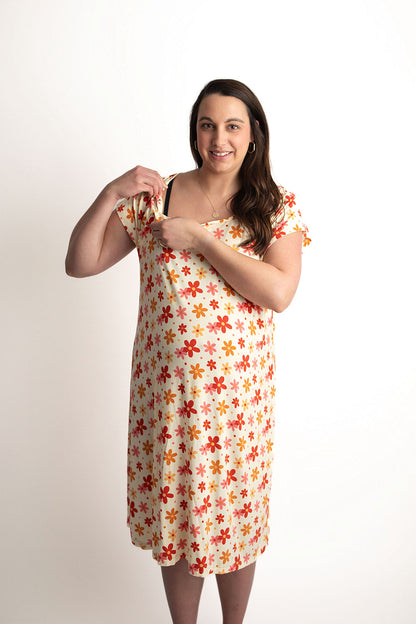 Three Little Tots 70s Groovy Mommy Labor and Delivery Nursing Hospital Gown