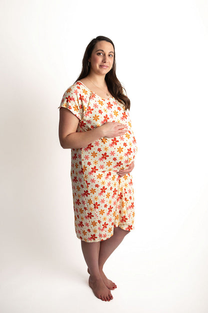 Three Little Tots 70s Groovy Mommy Labor and Delivery Nursing Hospital Gown